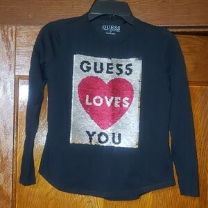 GUESS Kids Black Long Sleeve Shirt with Red Heart